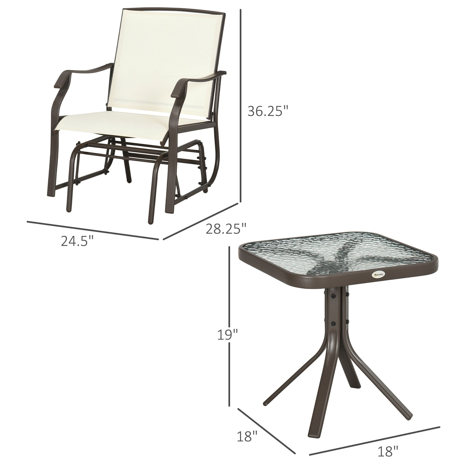 Outsunny Ensemble de 3 chaises d'extérieur avec table basse et 2 balancelles à bascule pour patio en tissu respirant