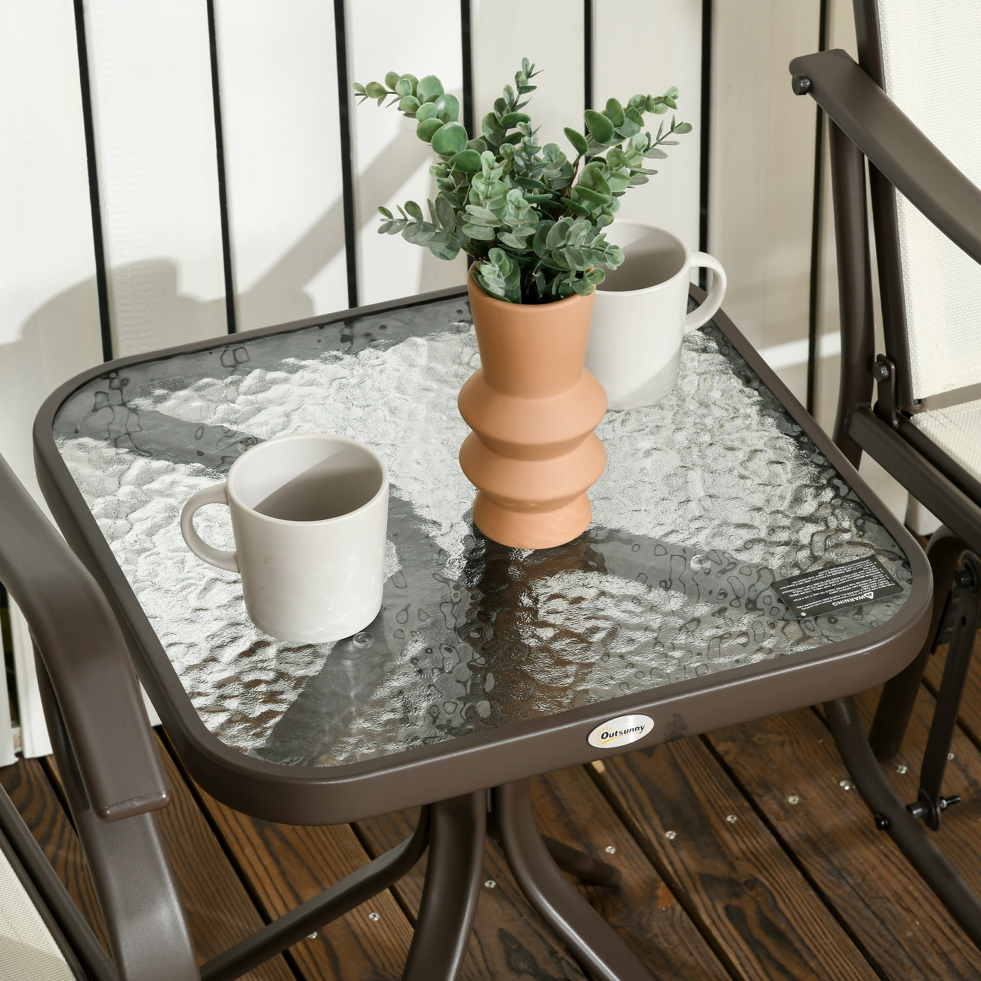 Outsunny Ensemble de 3 chaises d'extérieur avec table basse et 2 balancelles à bascule pour patio en tissu respirant