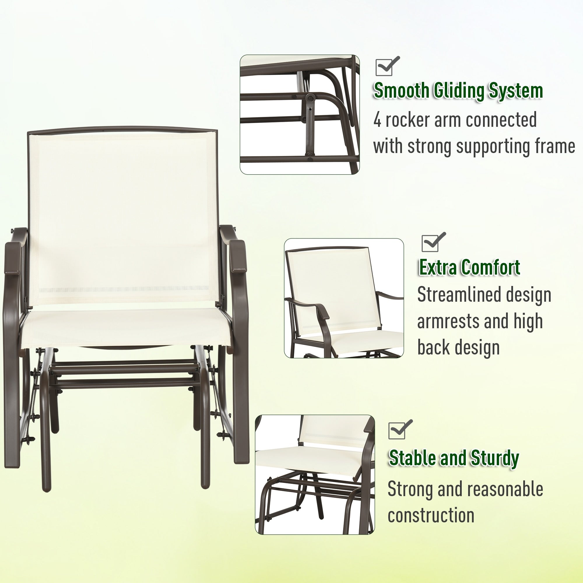 Outsunny Ensemble de 3 chaises d'extérieur avec table basse et 2 balancelles à bascule pour patio en tissu respirant