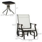 Ensemble bistrot Outsunny 3 pièces avec planeurs d'extérieur et table en verre trempé pour terrasse, jardin, arrière-cour et pelouse