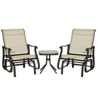 Ensemble bistrot Outsunny 3 pièces avec planeurs d'extérieur et table en verre trempé pour terrasse, jardin, arrière-cour et pelouse