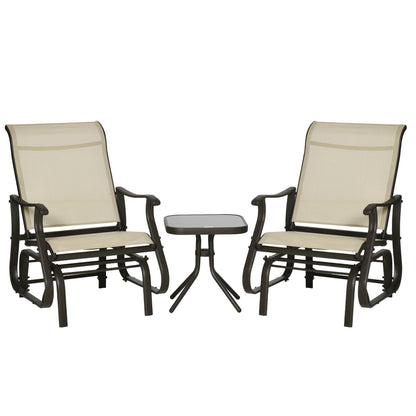 Ensemble bistrot Outsunny 3 pièces avec planeurs d'extérieur et table en verre trempé pour terrasse, jardin, arrière-cour et pelouse