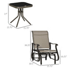 Ensemble bistrot Outsunny 3 pièces avec planeurs d'extérieur et table en verre trempé pour terrasse, jardin, arrière-cour et pelouse
