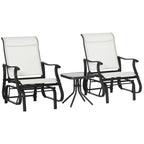 Ensemble bistrot Outsunny 3 pièces avec planeurs d'extérieur et table en verre trempé pour terrasse, jardin, arrière-cour et pelouse
