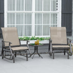 Ensemble bistrot Outsunny 3 pièces avec planeurs d'extérieur et table en verre trempé pour terrasse, jardin, arrière-cour et pelouse