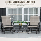 Ensemble bistrot Outsunny 3 pièces avec planeurs d'extérieur et table en verre trempé pour terrasse, jardin, arrière-cour et pelouse