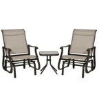 Ensemble bistrot Outsunny 3 pièces avec planeurs d'extérieur et table en verre trempé pour terrasse, jardin, arrière-cour et pelouse