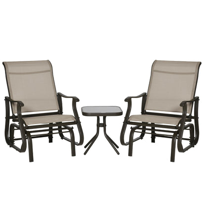 Ensemble bistrot Outsunny 3 pièces avec planeurs d'extérieur et table en verre trempé pour terrasse, jardin, arrière-cour et pelouse