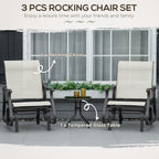 Ensemble bistrot Outsunny 3 pièces avec planeurs d'extérieur et table en verre trempé pour terrasse, jardin, arrière-cour et pelouse