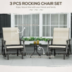 Ensemble bistrot Outsunny 3 pièces avec planeurs d'extérieur et table en verre trempé pour terrasse, jardin, arrière-cour et pelouse