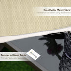 Ensemble bistrot Outsunny 3 pièces avec planeurs d'extérieur et table en verre trempé pour terrasse, jardin, arrière-cour et pelouse