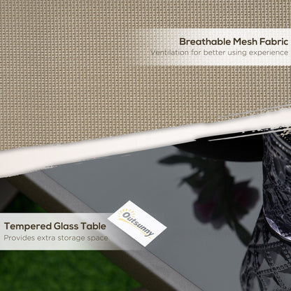 Ensemble bistrot Outsunny 3 pièces avec planeurs d'extérieur et table en verre trempé pour terrasse, jardin, arrière-cour et pelouse
