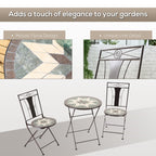 Ensemble bistrot Outsunny 3 pièces pour terrasse, table en mosaïque et 2 chaises sans accoudoirs pliables, structure en métal pour jardin et piscine