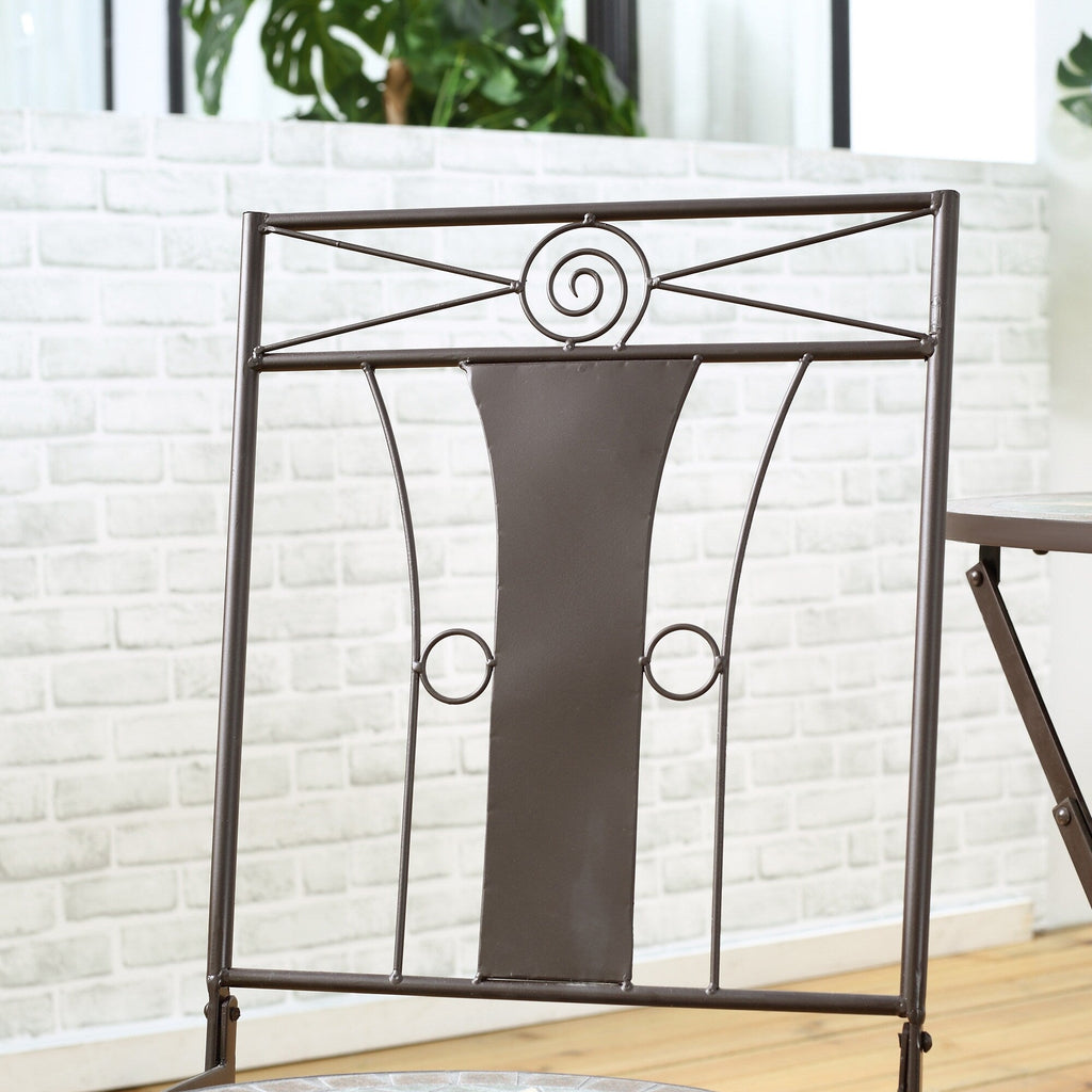 Ensemble bistrot Outsunny 3 pièces pour terrasse, table en mosaïque et 2 chaises sans accoudoirs pliables, structure en métal pour jardin et piscine