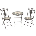 Ensemble bistrot Outsunny 3 pièces pour terrasse, table en mosaïque et 2 chaises sans accoudoirs pliables, structure en métal pour jardin et piscine