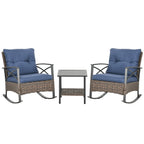 Ensemble de patio Outsunny 3 pièces avec chaises à bascule, ensemble bistrot d'extérieur en osier avec 2 chaises à bascule, table basse à 2 niveaux et coussins