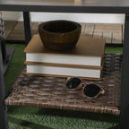 Ensemble de patio Outsunny 3 pièces avec chaises à bascule, ensemble bistrot d'extérieur en osier avec 2 chaises à bascule, table basse à 2 niveaux et coussins
