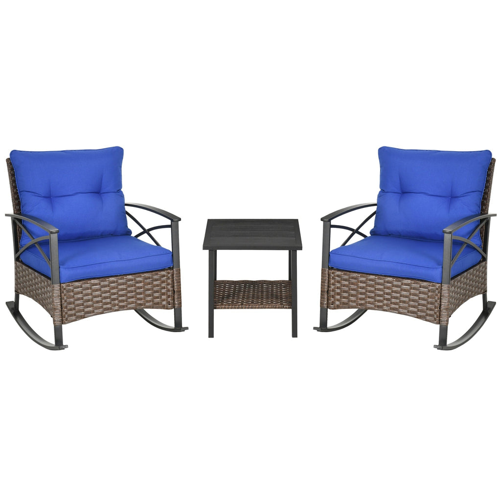 Outsunny Ensemble bistrot à bascule 3 pièces en osier, mobilier de jardin avec deux chaises à bascule pour porche - N/A
