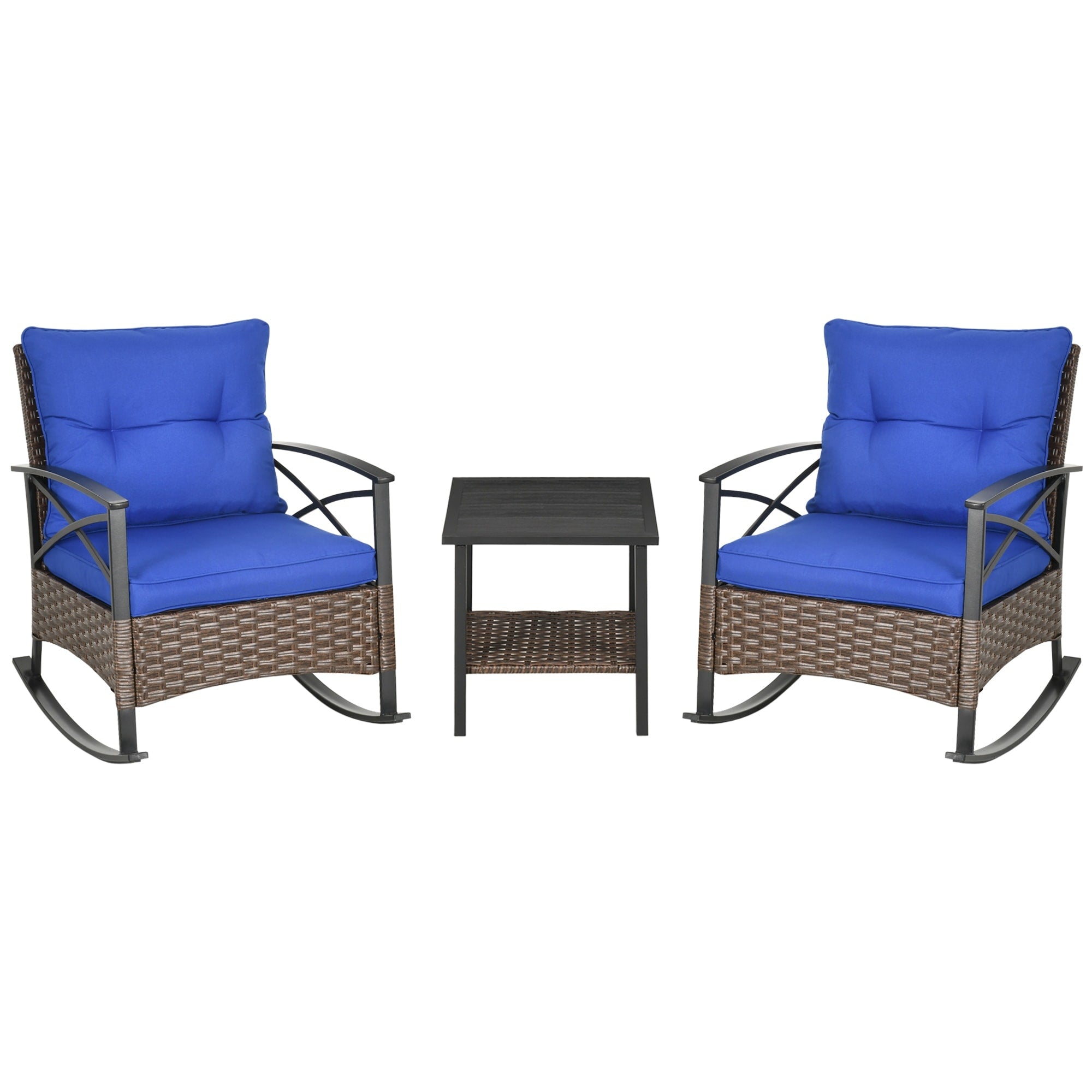 Outsunny Ensemble bistrot à bascule 3 pièces en osier, mobilier de jardin avec deux chaises à bascule pour porche - N/A