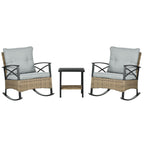 Outsunny Ensemble bistrot à bascule 3 pièces en osier, mobilier de jardin avec deux chaises à bascule pour porche - N/A