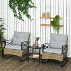 Outsunny Ensemble bistrot à bascule 3 pièces en osier, mobilier de jardin avec deux chaises à bascule pour porche - N/A