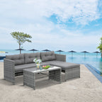 Ensemble de meubles de jardin Outsunny 3 pièces en osier, salon de jardin en rotin, canapé sectionnel avec chaise longue rembourrée