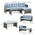 Ensemble de meubles de jardin Outsunny 3 pièces en osier, salon de jardin en rotin, canapé sectionnel avec chaise longue rembourrée