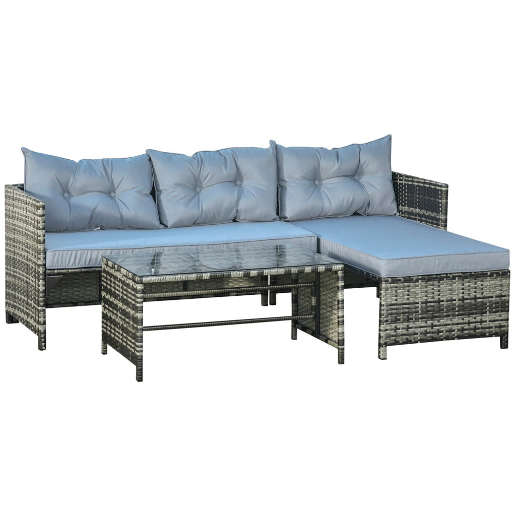 Ensemble de meubles de jardin Outsunny 3 pièces en osier, salon de jardin en rotin, canapé sectionnel avec chaise longue rembourrée