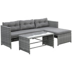 Ensemble de meubles de jardin Outsunny 3 pièces en osier, salon de jardin en rotin, canapé sectionnel avec chaise longue rembourrée