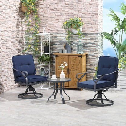 Ensemble bistrot pivotant d'extérieur Outsunny 3 pièces, 2 chaises à bascule et 1 table ronde en verre trempé avec coussin
