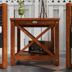 Outsunny Ensemble de bistrot 3 pièces en bois avec coussins, mobilier de jardin en osier PE pour porche, jardin, arrière-cour, marron