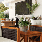 Outsunny Ensemble de bistrot 3 pièces en bois avec coussins, mobilier de jardin en osier PE pour porche, jardin, arrière-cour, marron