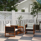 Outsunny Ensemble de bistrot 3 pièces en bois avec coussins, mobilier de jardin en osier PE pour porche, jardin, arrière-cour, marron