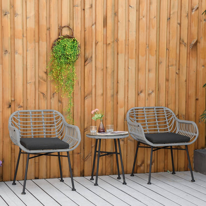 Ensemble bistrot Outsunny 3 pièces en rotin synthétique pour patio, salon de jardin rond en osier tressé, ensemble de meubles de conversation