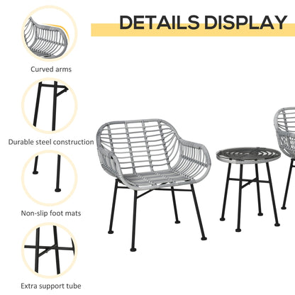 Ensemble bistrot Outsunny 3 pièces en rotin synthétique pour patio, salon de jardin rond en osier tressé, ensemble de meubles de conversation