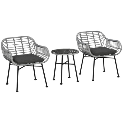 Ensemble bistrot Outsunny 3 pièces en rotin synthétique pour patio, salon de jardin rond en osier tressé, ensemble de meubles de conversation