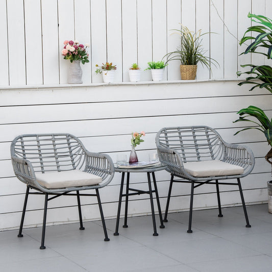 Ensemble bistrot Outsunny 3 pièces en rotin synthétique pour patio, salon de jardin rond en osier tressé, ensemble de meubles de conversation