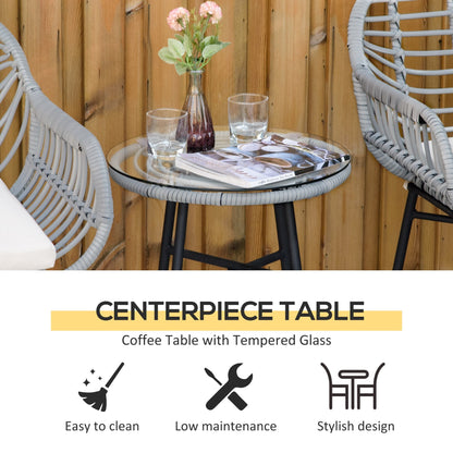 Ensemble bistrot Outsunny 3 pièces en rotin synthétique pour patio, salon de jardin rond en osier tressé, ensemble de meubles de conversation