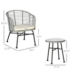 Outsunny Ensemble de bistrot 3 pièces en rotin synthétique pour patio, salon de jardin en osier, 2 chaises et 1 table basse