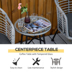Outsunny Ensemble de bistrot 3 pièces en rotin synthétique pour patio, salon de jardin en osier, 2 chaises et 1 table basse