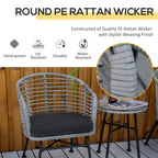 Outsunny Ensemble de bistrot 3 pièces en rotin synthétique pour patio, salon de jardin en osier, 2 chaises et 1 table basse