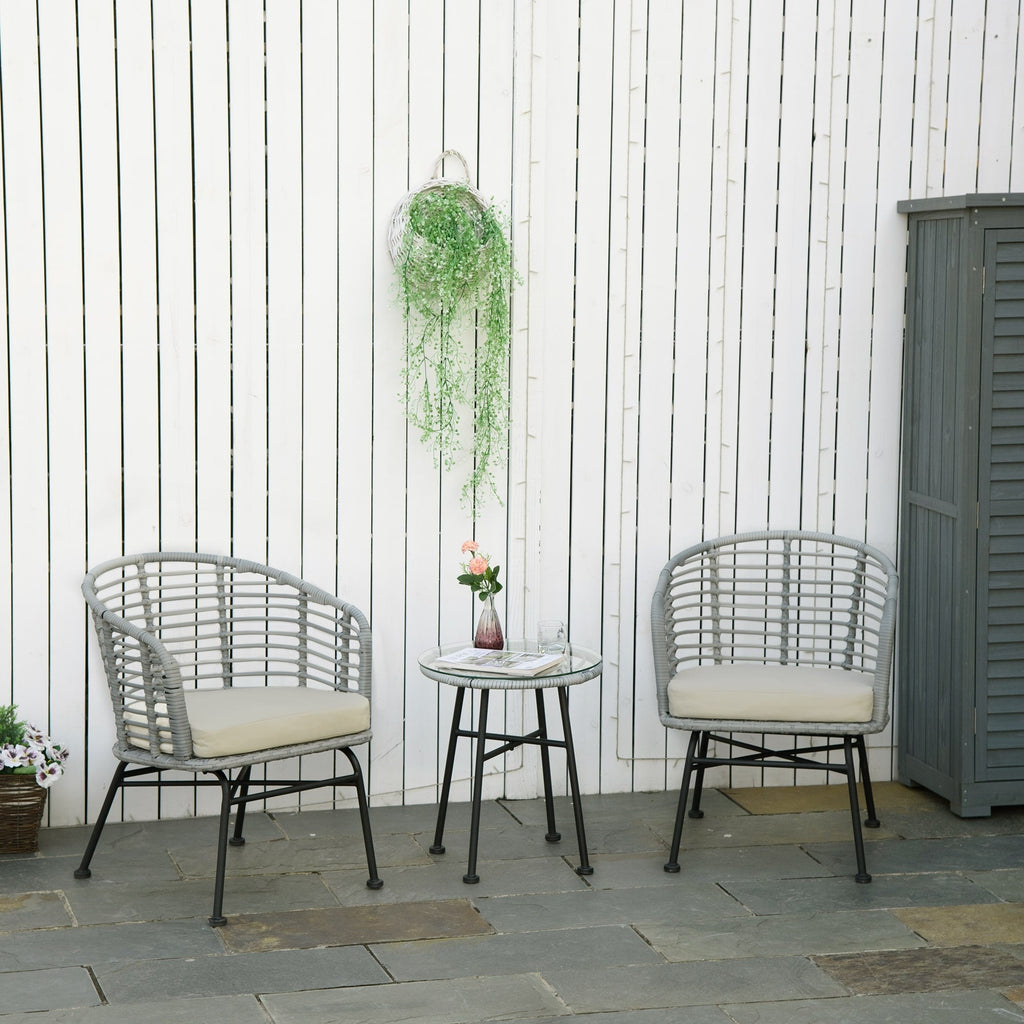 Outsunny Ensemble de bistrot 3 pièces en rotin synthétique pour patio, salon de jardin en osier, 2 chaises et 1 table basse