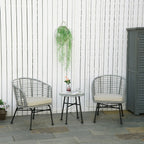 Outsunny Ensemble de bistrot 3 pièces en rotin synthétique pour patio, salon de jardin en osier, 2 chaises et 1 table basse