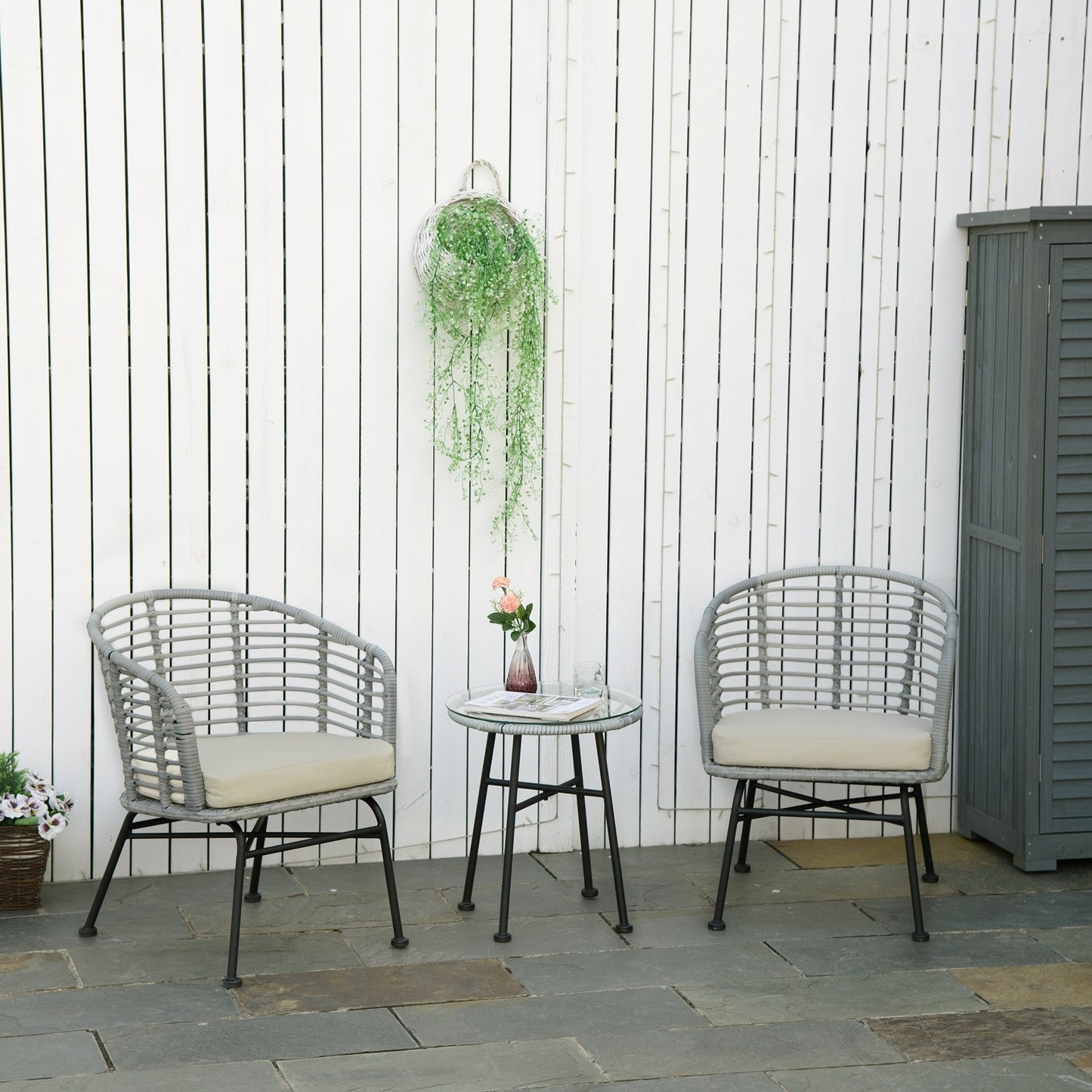 Outsunny Ensemble de bistrot 3 pièces en rotin synthétique pour patio, salon de jardin en osier, 2 chaises et 1 table basse