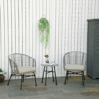 Outsunny Ensemble de bistrot 3 pièces en rotin synthétique pour patio, salon de jardin en osier, 2 chaises et 1 table basse