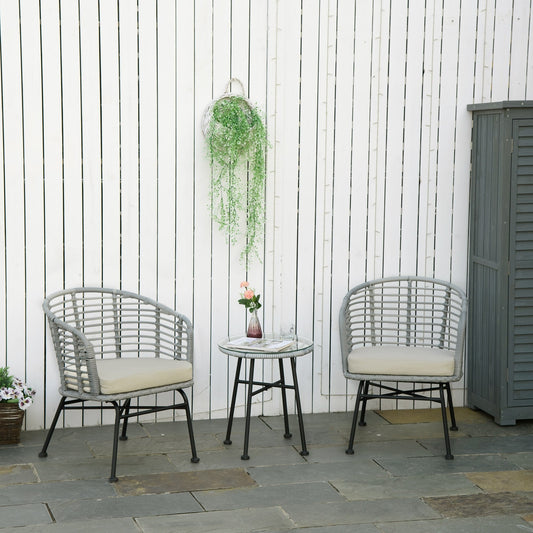 Outsunny Ensemble de bistrot 3 pièces en rotin synthétique pour patio, salon de jardin en osier, 2 chaises et 1 table basse