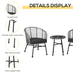 Outsunny Ensemble de bistrot 3 pièces en rotin synthétique pour patio, salon de jardin en osier, 2 chaises et 1 table basse