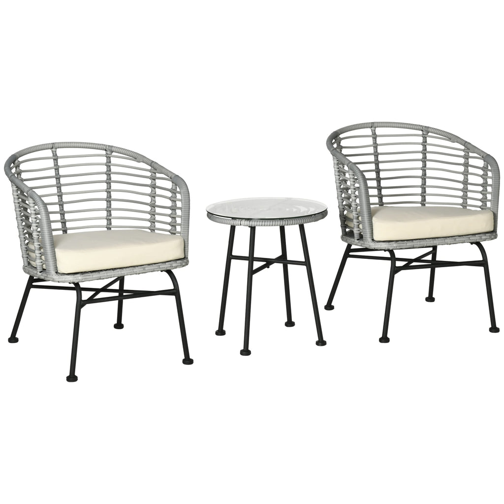 Outsunny Ensemble de bistrot 3 pièces en rotin synthétique pour patio, salon de jardin en osier, 2 chaises et 1 table basse