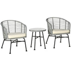 Outsunny Ensemble de bistrot 3 pièces en rotin synthétique pour patio, salon de jardin en osier, 2 chaises et 1 table basse