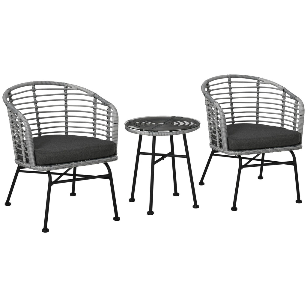 Outsunny Ensemble de bistrot 3 pièces en rotin synthétique pour patio, salon de jardin en osier, 2 chaises et 1 table basse